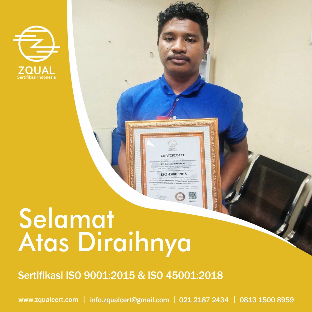 CV Cahaya ISO 9001 ISO 14001 ISO 45001 Zqual Certification